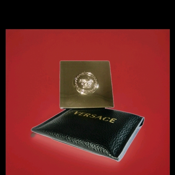 Versace Gold Mirror Compact with Black Leather Case - Picture 2 of 7